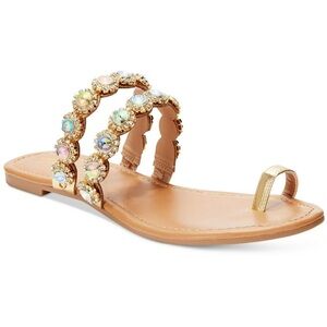 Thalia Sodi Womens Joya Faux Leather Rhinestone Thong Sandals